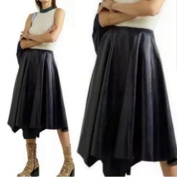 NWT 7 for All Mankind Asymmetrical Hem Faux leather Midi Skirt Black size large - Picture 1 of 8